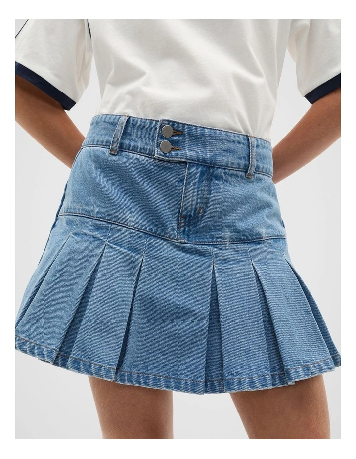 Pleat Denim Skort in Blue image 4