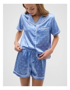 Spot Satin Pyjama in Blue