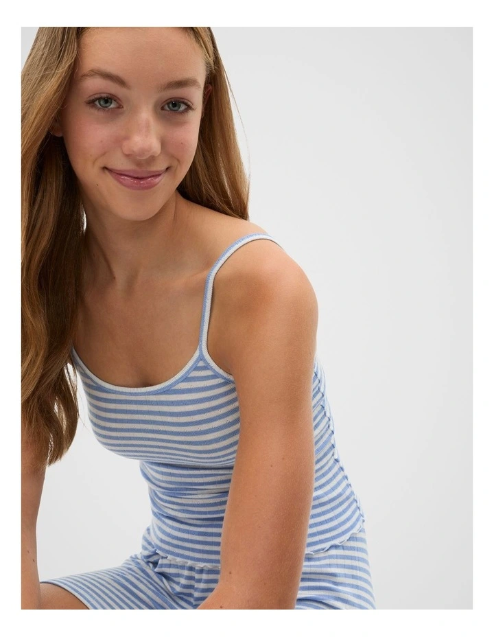 Stripe Pointelle Pyjama in Blue image 3
