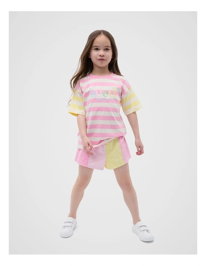 Stripe Colourblock Logo Tee in Candy Pink Stripe image 3