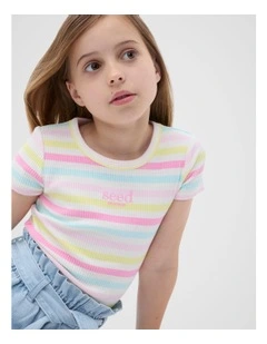 Stripe Logo Rib Tee in Candy Pink