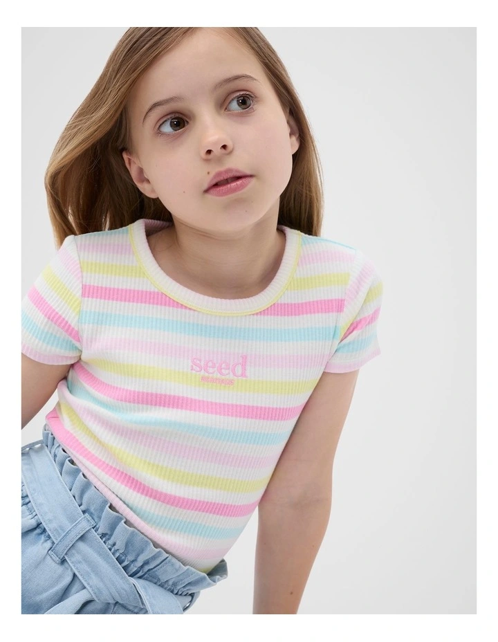 Stripe Logo Rib Tee in Candy Pink image 1