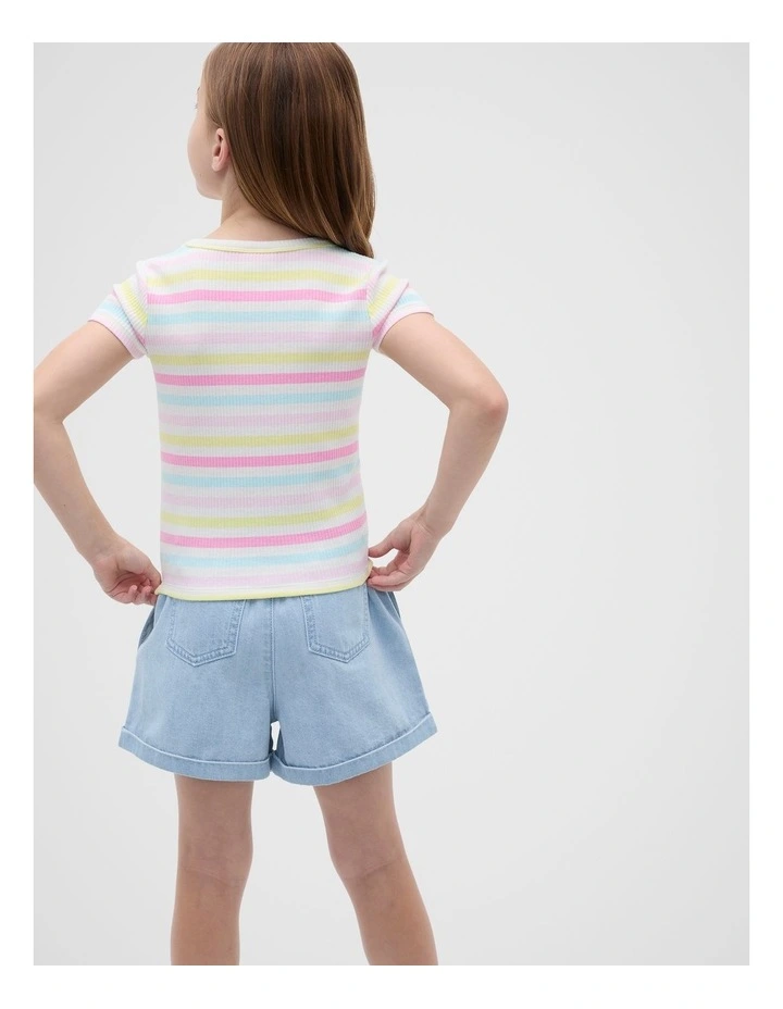 Stripe Logo Rib Tee in Candy Pink image 2