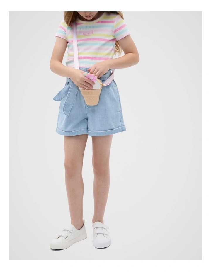 Stripe Logo Rib Tee in Candy Pink image 3