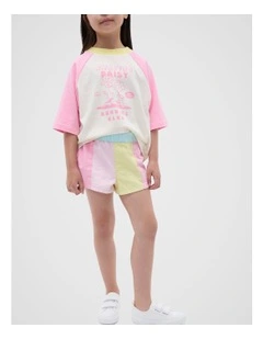 Colourblock Denim Shorts in Candy Pink