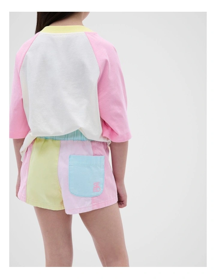 Colourblock Denim Shorts in Candy Pink image 2