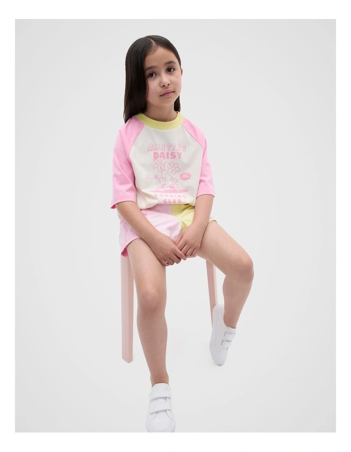 Colourblock Denim Shorts in Candy Pink image 3