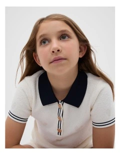 Boucle Heart Polo Shirt in Cream