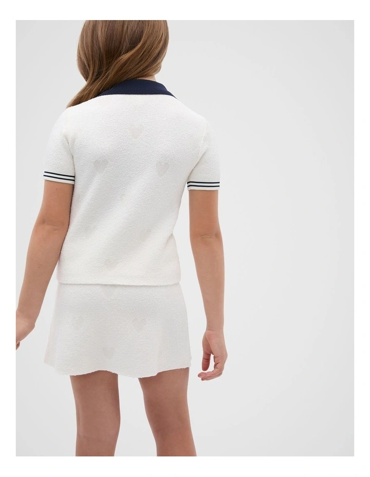 Boucle Heart Polo Shirt in Cream image 2