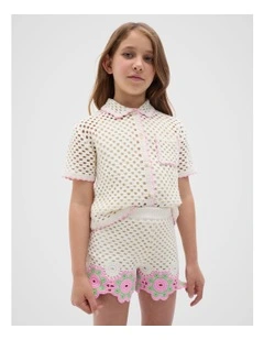 Crochet Button Top in Cream