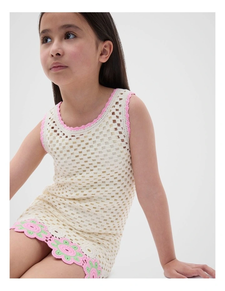 Floral Crochet Dress in Cream image 3