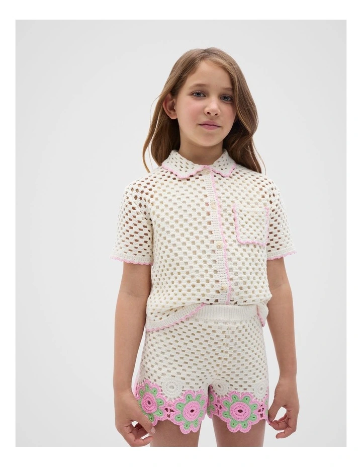 Floral Crochet Short in Vintage Cream image 1