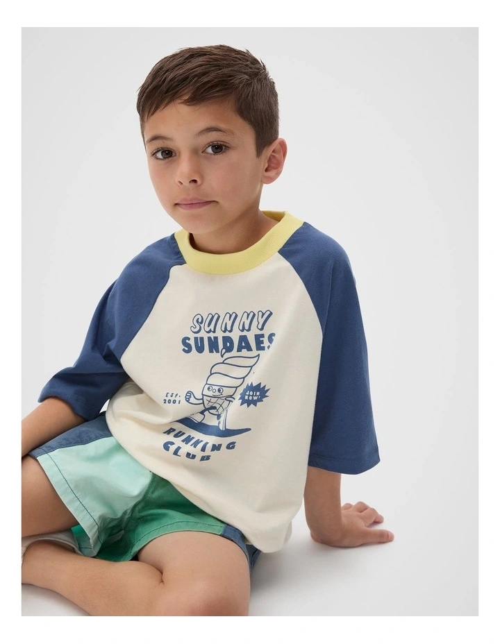 Boxy Raglan Tee in Blue image 1