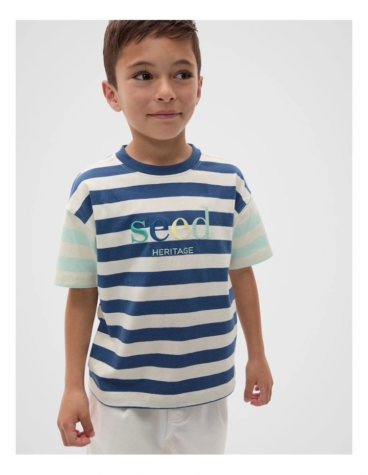 Colourblock Stripe Logo Tee in Blue image 1