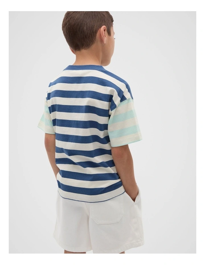 Colourblock Stripe Logo Tee in Blue image 2