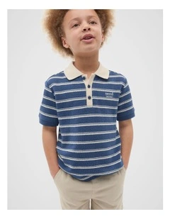 Boucle Knit Polo in Blue