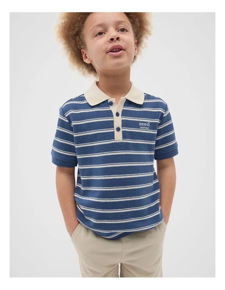 Boucle Knit Polo in Blue image 1