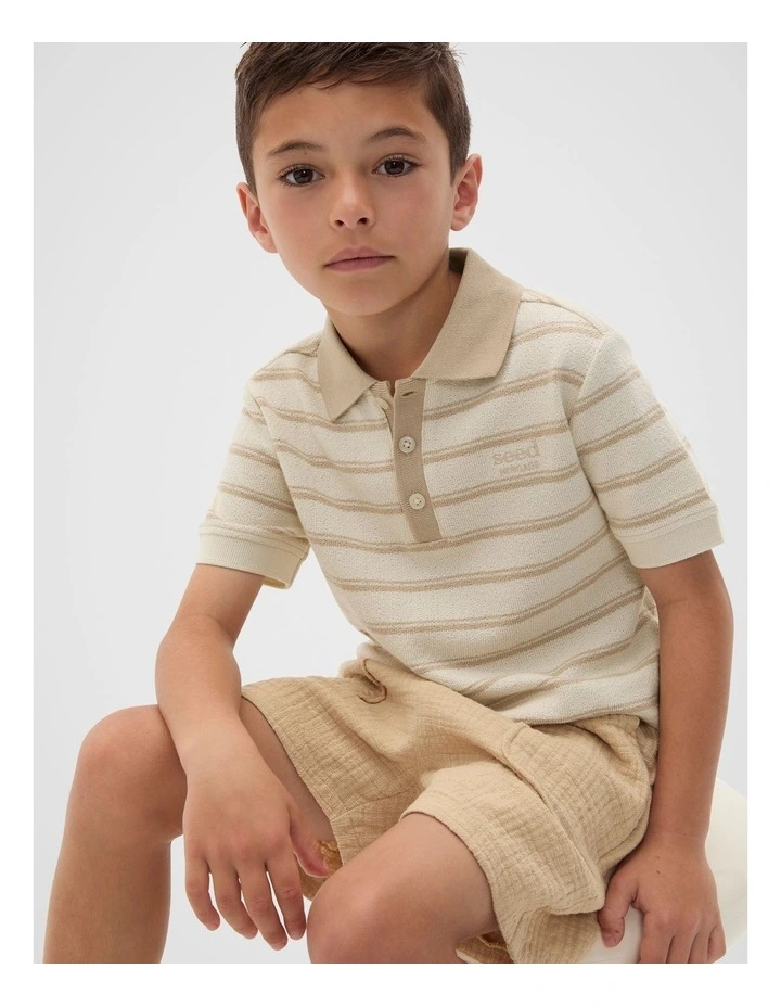 Boucle Knit Polo in Cream image 1