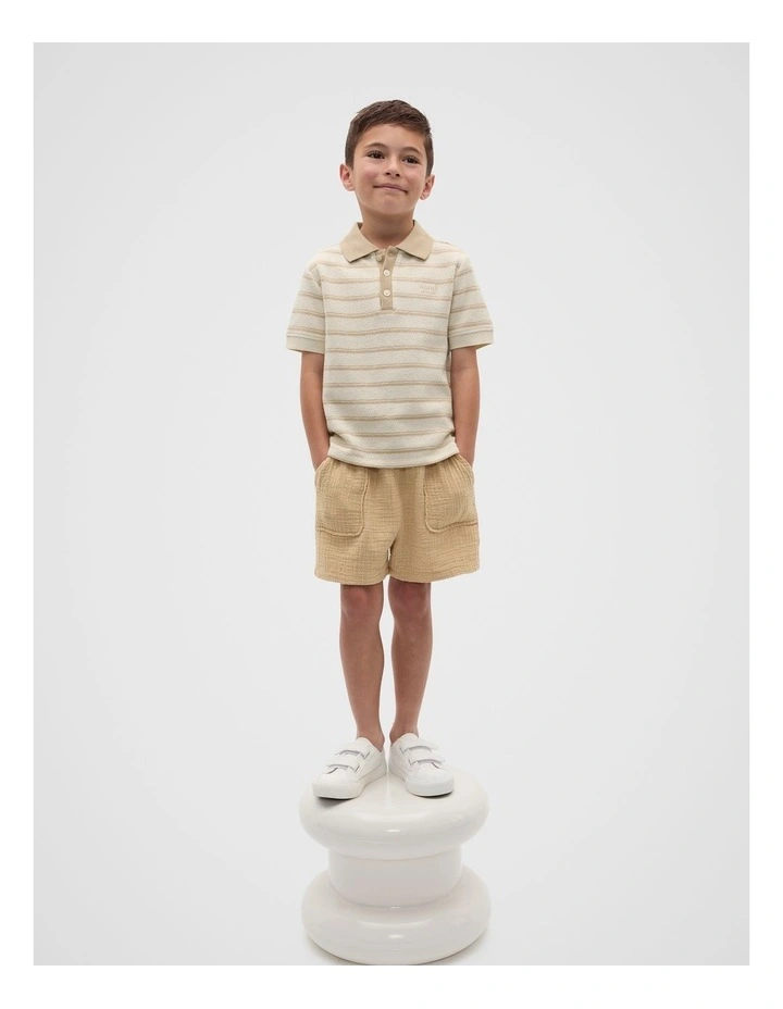 Boucle Knit Polo in Cream image 3