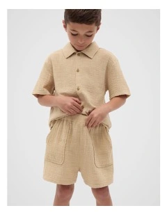 Pull On Texture Shorts in Cream