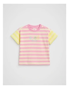 Stripe Colourblock Logo Tee in Candy Pink