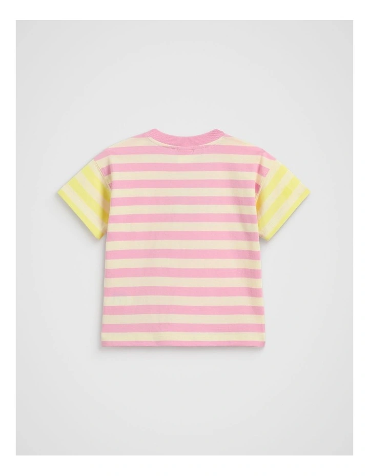 Stripe Colourblock Logo Tee in Candy Pink image 2