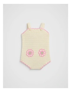 Floral Crochet Romper in Cream