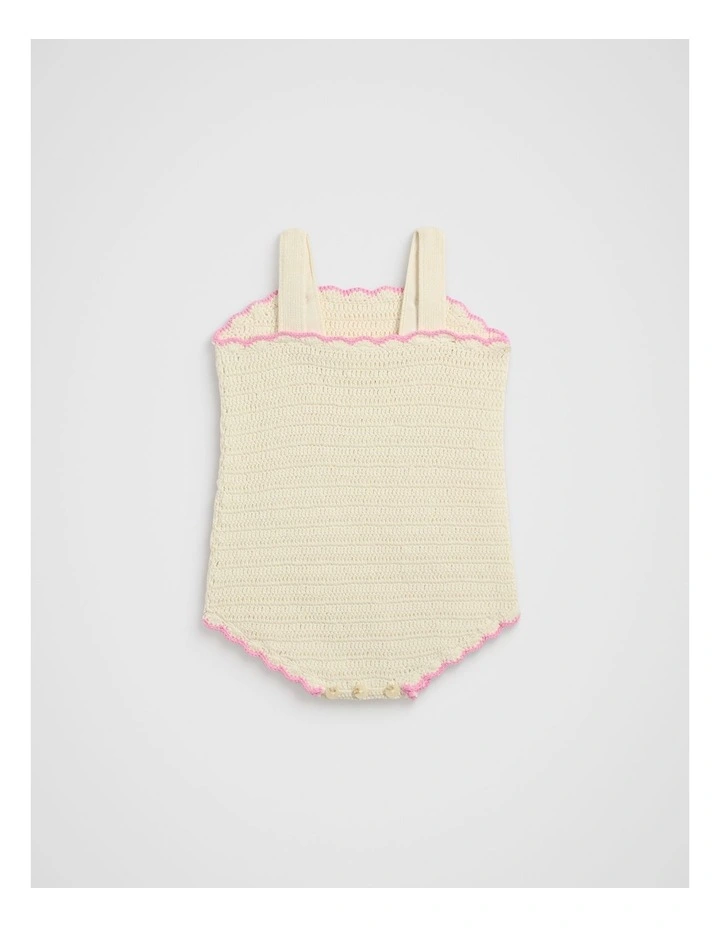 Floral Crochet Romper in Cream image 2