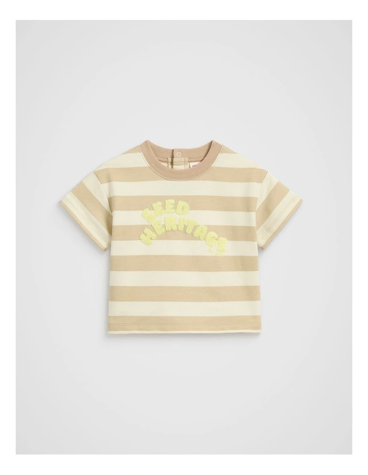 Stripe Boxy Tee in Ecru image 1