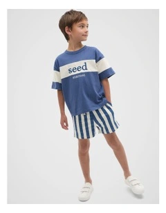 Core Stripe Track Short in Washed Navy