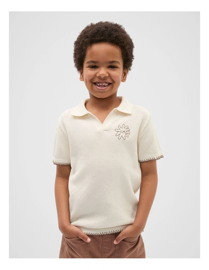 Trophy Knit Polo T-shirt in Vintage Cream image 1