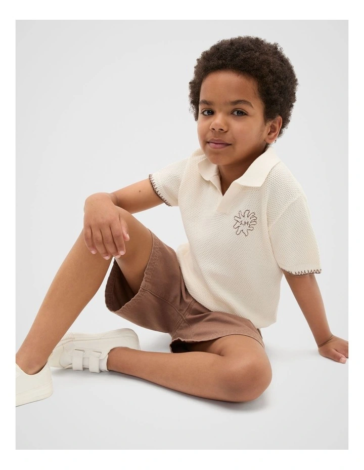 Trophy Knit Polo T-shirt in Vintage Cream image 3