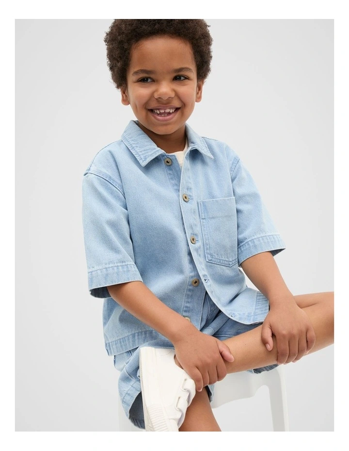 Denim Overshirt in Light Wash image 1