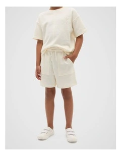 Textured Track Short in Vintage Cream
