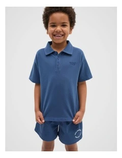 Core Garment Dye Polo in Washed Navy