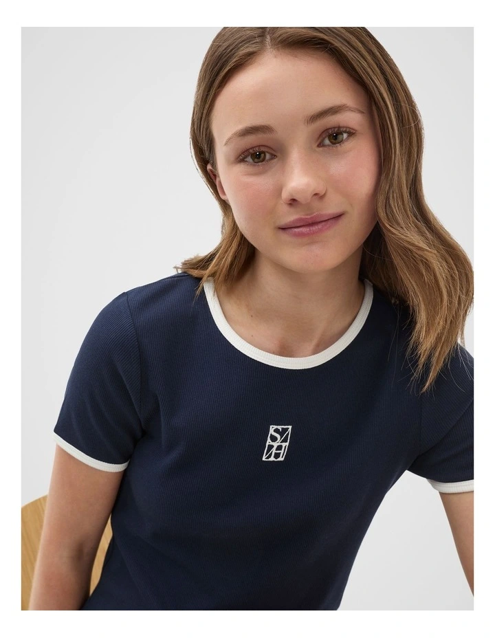 Contrast Bind Logo Tee in New Navy image 3