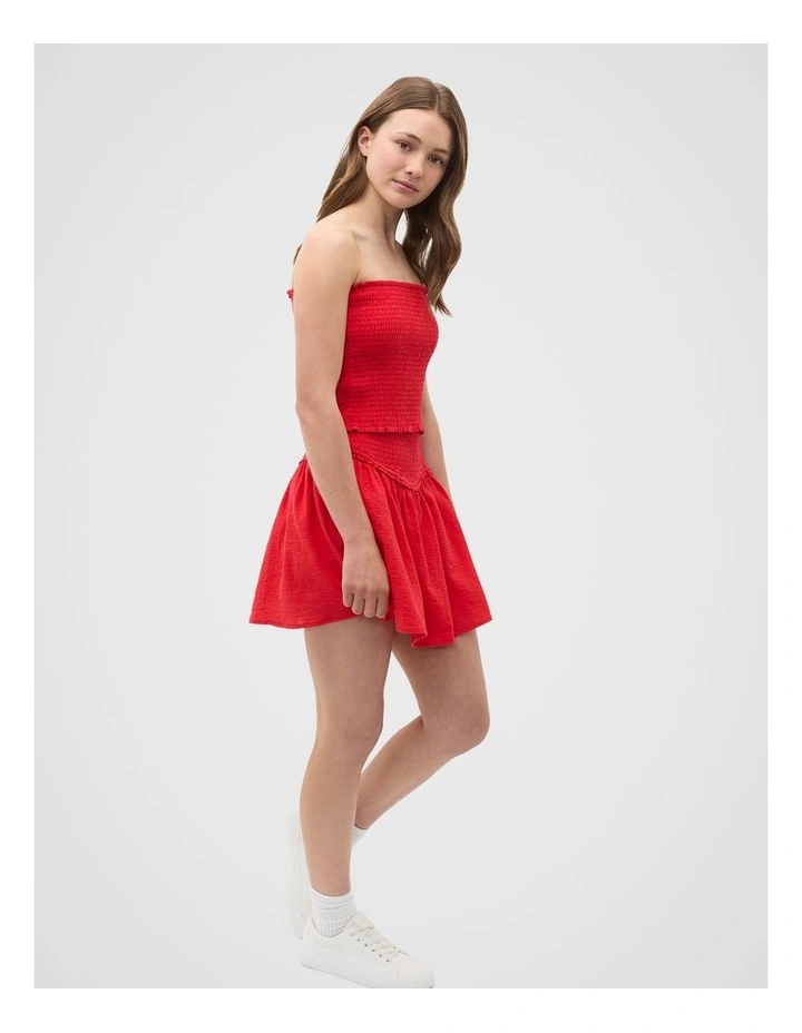 Shirred Skirt in Strawberry Red image 3