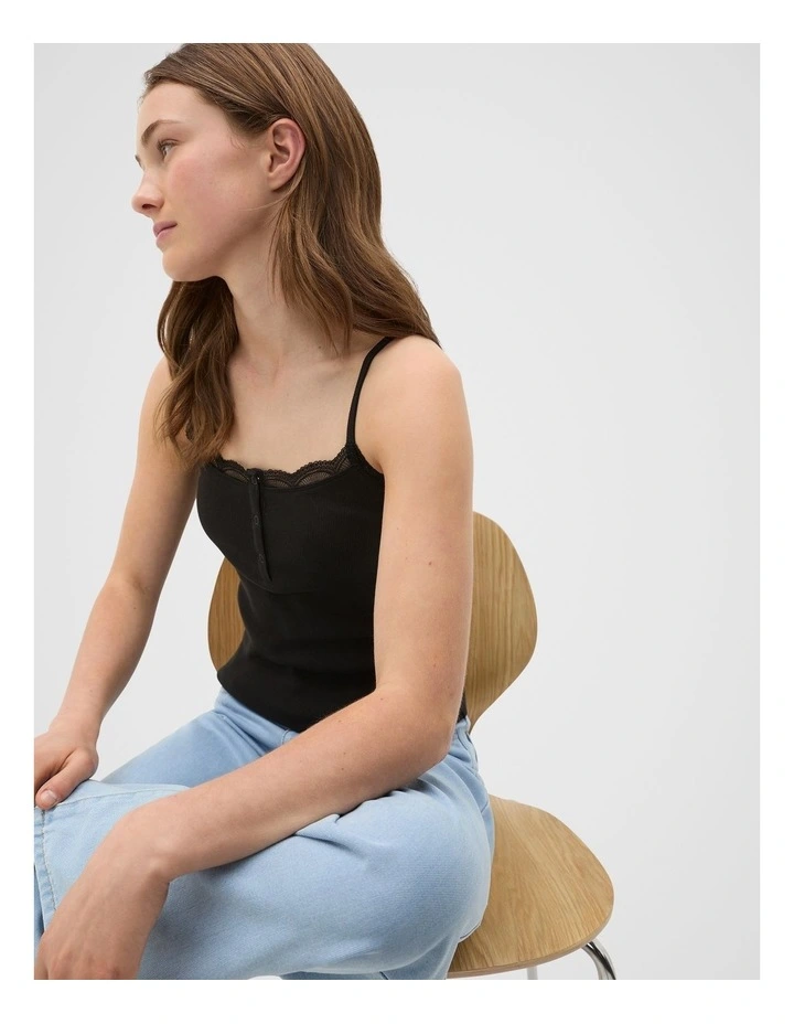 Lace Trim Cami in Black image 1