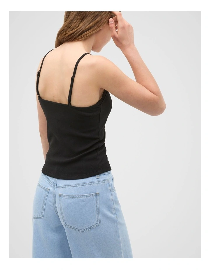 Lace Trim Cami in Black image 2