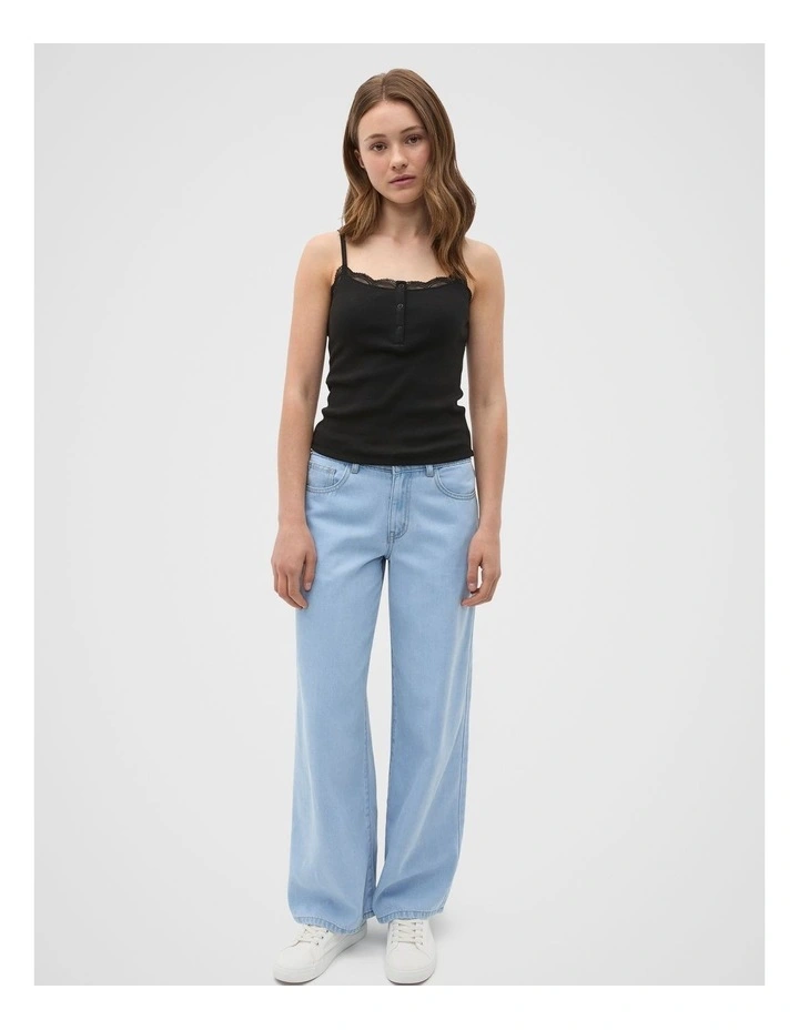 Lace Trim Cami in Black image 3