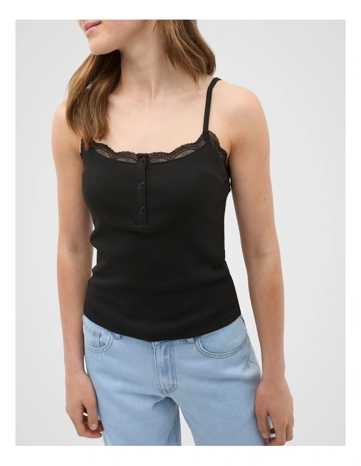 Lace Trim Cami in Black image 4