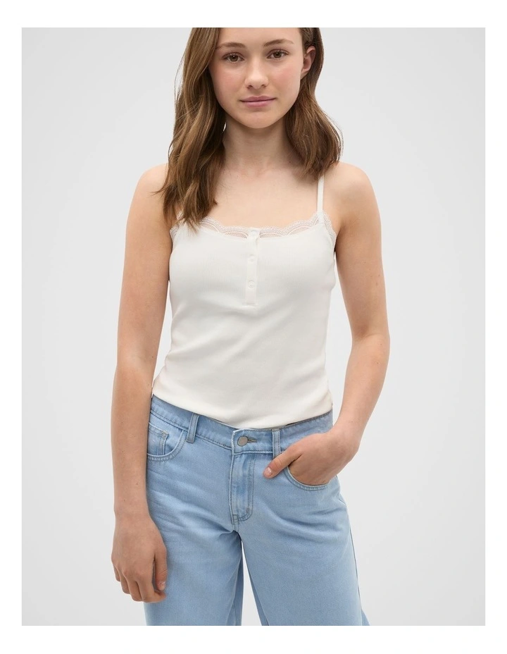 Lace Trim Cami in Canvas image 1