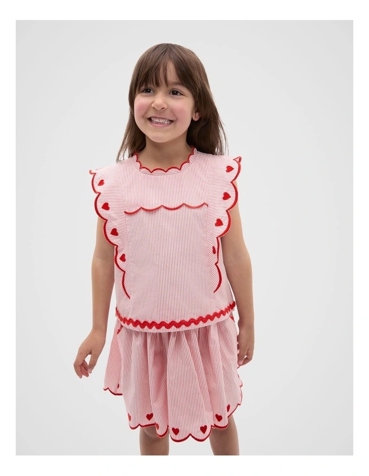 Scallop Stripe Top in Red image 1