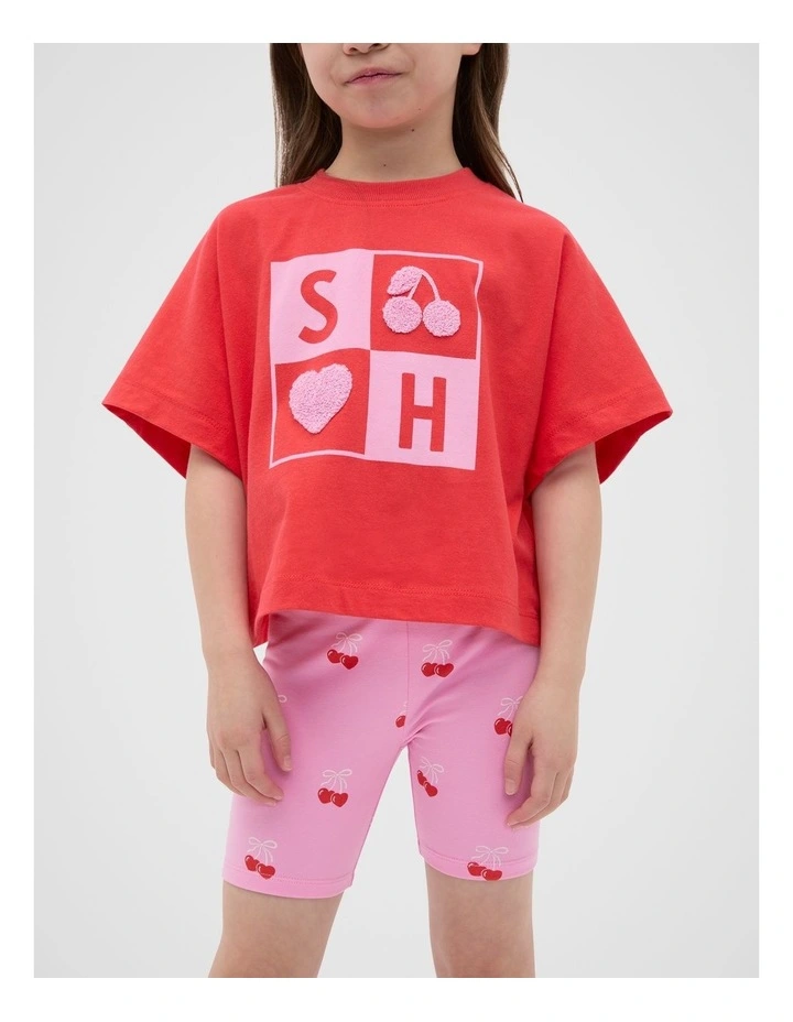 Grid Print Tee in Red image 1