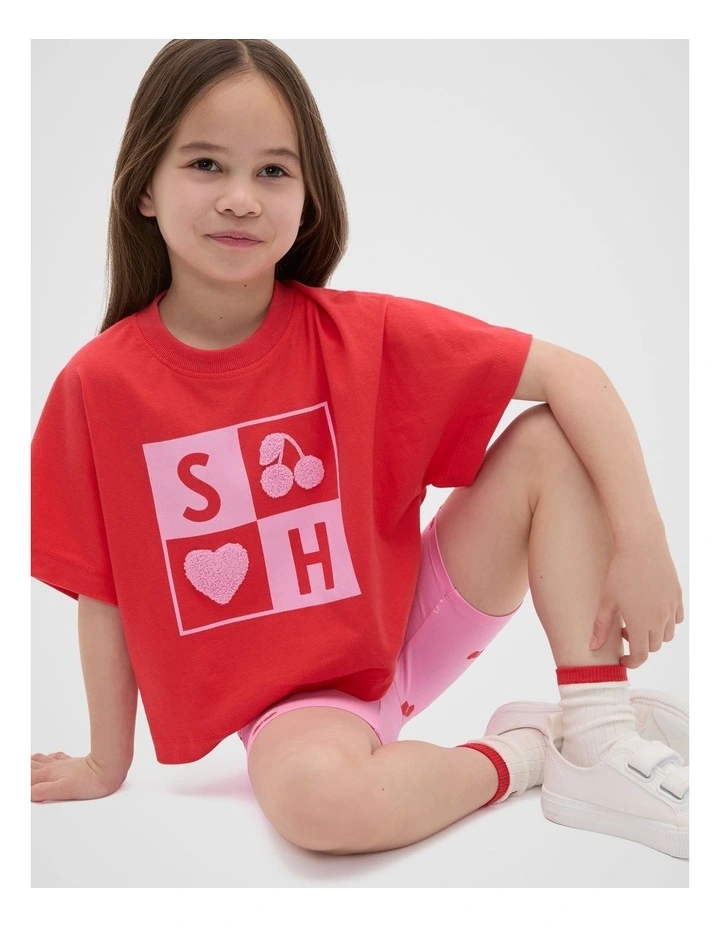 Grid Print Tee in Red image 3