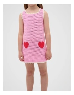 Heart Crochet Dress in Pink