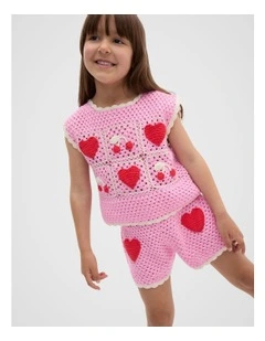 Heart Crochet Cami in Pink