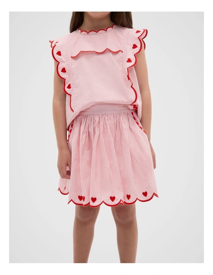 Scallop Stripe Skirt in Strawberry Red image 1