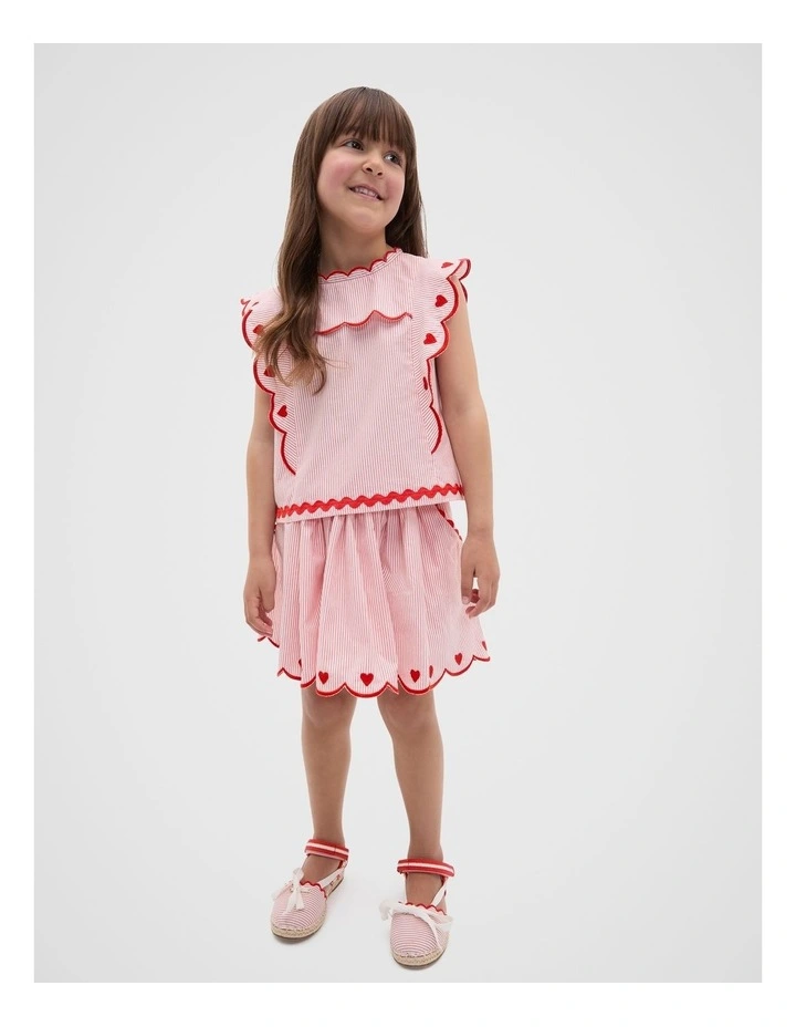 Scallop Stripe Skirt in Strawberry Red image 3