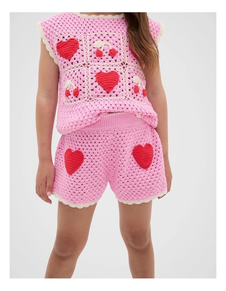 Heart Crochet Short in Candy Pink image 1
